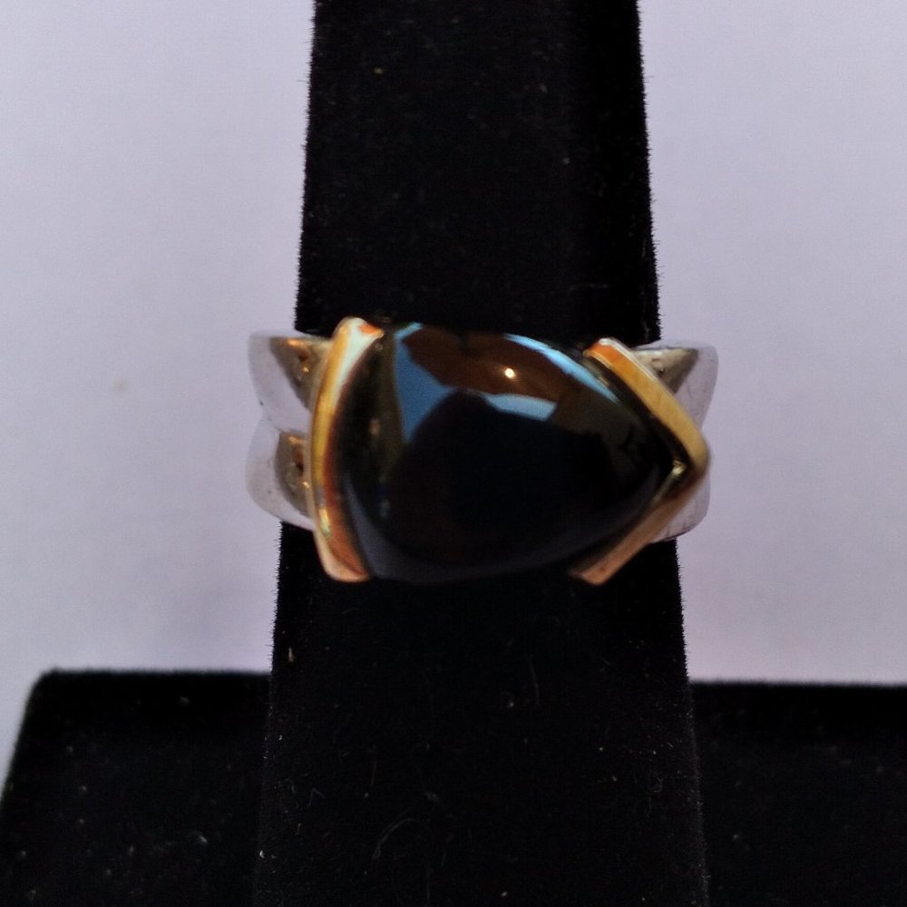 Black Onyx and Sterling Silver Two-Tone Ring